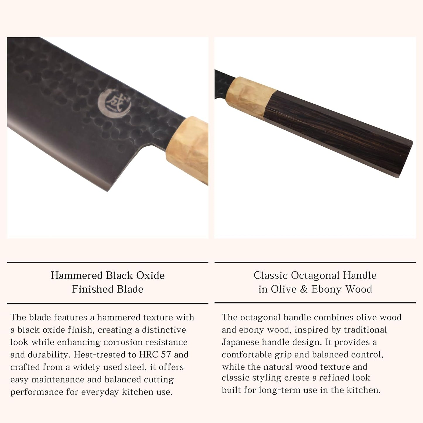 Olive Sakidatsu 8.5" Kiritsuke Gyuto Chef Knife – Hammered Black Oxide Blade Japanese Kitchen Knife with Olive & Ebony Wood Handle