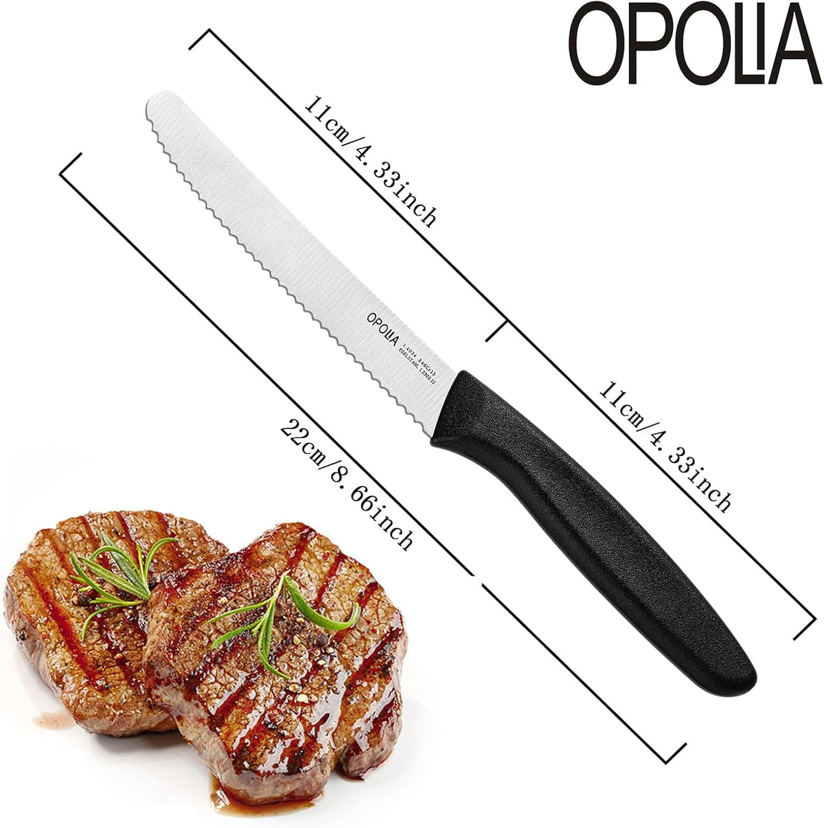 Steak Knives,Sharp Serrated Kitchen Knives,6 Pieces Black Bread Knife,Multi-purpose Kitchen Knife,High-Carbon Stainless Steel Tamato Knives Set,Ergonomic Handle,Dishwasher Safe