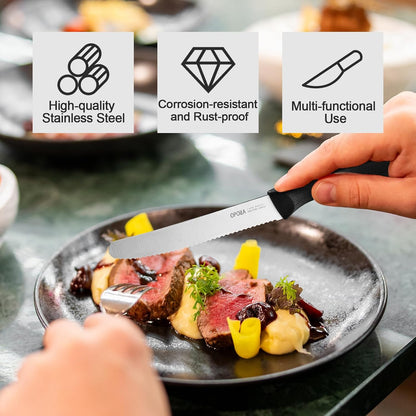 Steak Knives,Sharp Serrated Kitchen Knives,6 Pieces Black Bread Knife,Multi-purpose Kitchen Knife,High-Carbon Stainless Steel Tamato Knives Set,Ergonomic Handle,Dishwasher Safe
