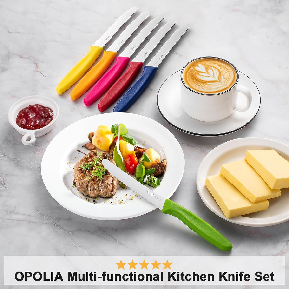 Steak Knives,Sharp Serrated Kitchen Knives,6 Pieces Black Bread Knife,Multi-purpose Kitchen Knife,High-Carbon Stainless Steel Tamato Knives Set,Ergonomic Handle,Dishwasher Safe