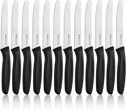 Steak Knives,Sharp Serrated Kitchen Knives,6 Pieces Black Bread Knife,Multi-purpose Kitchen Knife,High-Carbon Stainless Steel Tamato Knives Set,Ergonomic Handle,Dishwasher Safe