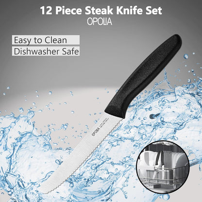 Steak Knives,Sharp Serrated Kitchen Knives,6 Pieces Black Bread Knife,Multi-purpose Kitchen Knife,High-Carbon Stainless Steel Tamato Knives Set,Ergonomic Handle,Dishwasher Safe