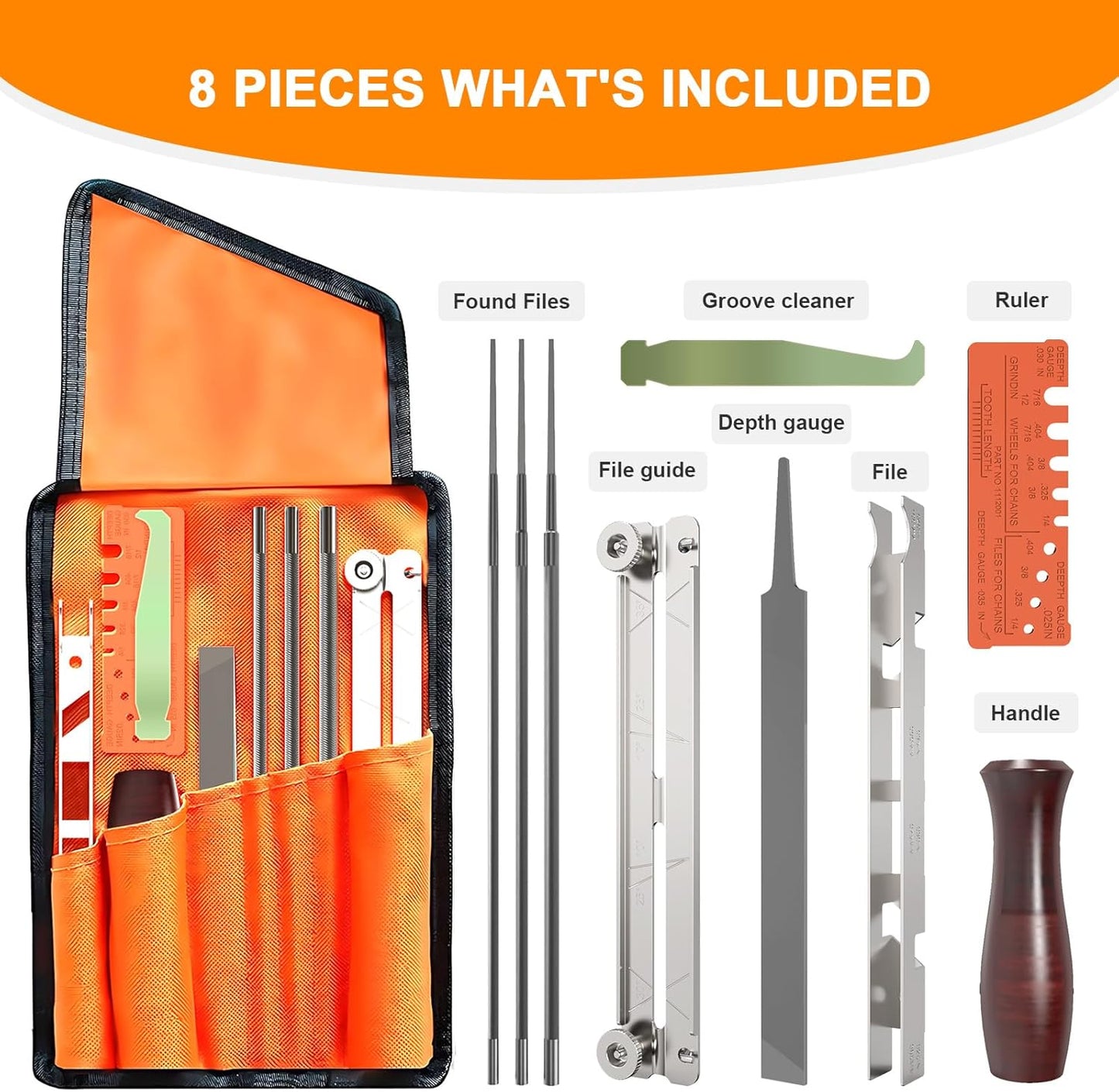 10-Piece Professional Chainsaw Sharpening Kit (afilador de motosierra) - Files in 5/32", 3/16", 7/32", Includes File Holder, Depth Gauge, Storage Case for Sharp Chainsaw Blades