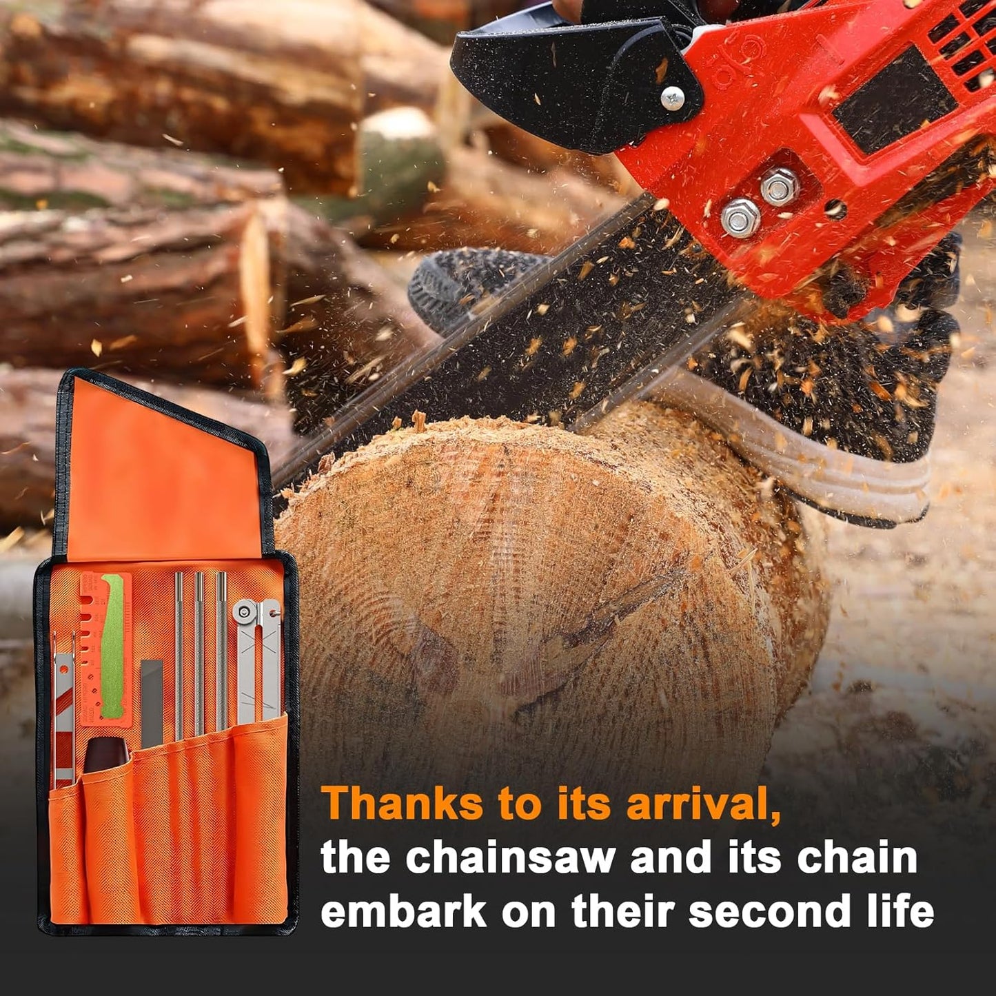 10-Piece Professional Chainsaw Sharpening Kit (afilador de motosierra) - Files in 5/32", 3/16", 7/32", Includes File Holder, Depth Gauge, Storage Case for Sharp Chainsaw Blades