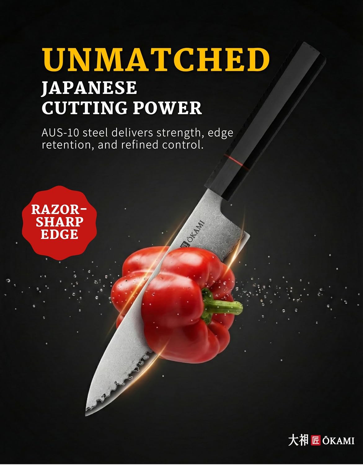 Classic Chef Knife 8 Inch – Japanese AUS 8 Steel Gyuto Knife, Ultrasharp & Perfectly Balanced Kitchen Knife with Rosewood & Ebony Handle for All Your Kitchen Tasks
