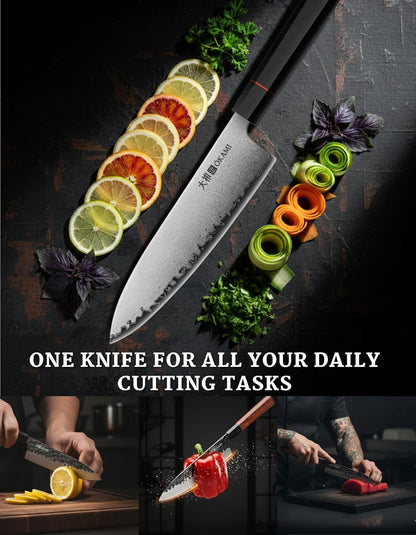 Classic Chef Knife 8 Inch – Japanese AUS 8 Steel Gyuto Knife, Ultrasharp & Perfectly Balanced Kitchen Knife with Rosewood & Ebony Handle for All Your Kitchen Tasks