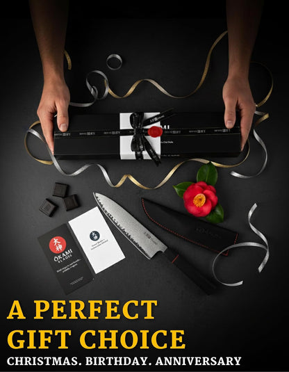 Classic Chef Knife 8 Inch – Japanese AUS 8 Steel Gyuto Knife, Ultrasharp & Perfectly Balanced Kitchen Knife with Rosewood & Ebony Handle for All Your Kitchen Tasks