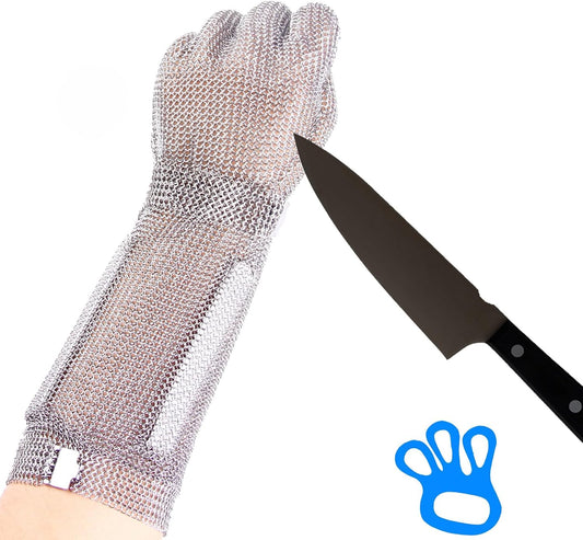 19cm Long Chainmail Glove for Butcher,Cut Resistant Gloves Food Grade,Stainless Steel Gloves