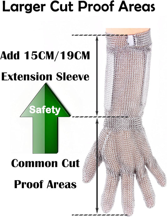 19cm Long Chainmail Glove for Butcher,Cut Resistant Gloves Food Grade,Stainless Steel Gloves