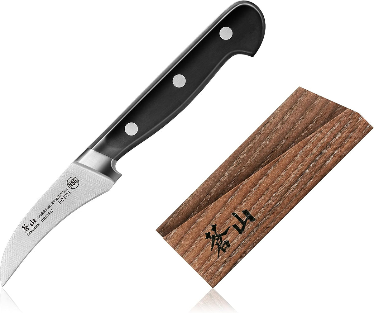 Cangshan TV2 Series 1022780 Swedish 14C28N Steel Forged 2.75-Inch Peeling Knife and Wood Sheath Set