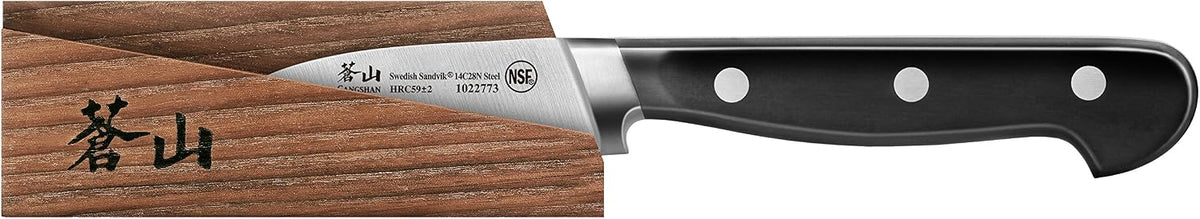 Cangshan TV2 Series 1022780 Swedish 14C28N Steel Forged 2.75-Inch Peeling Knife and Wood Sheath Set