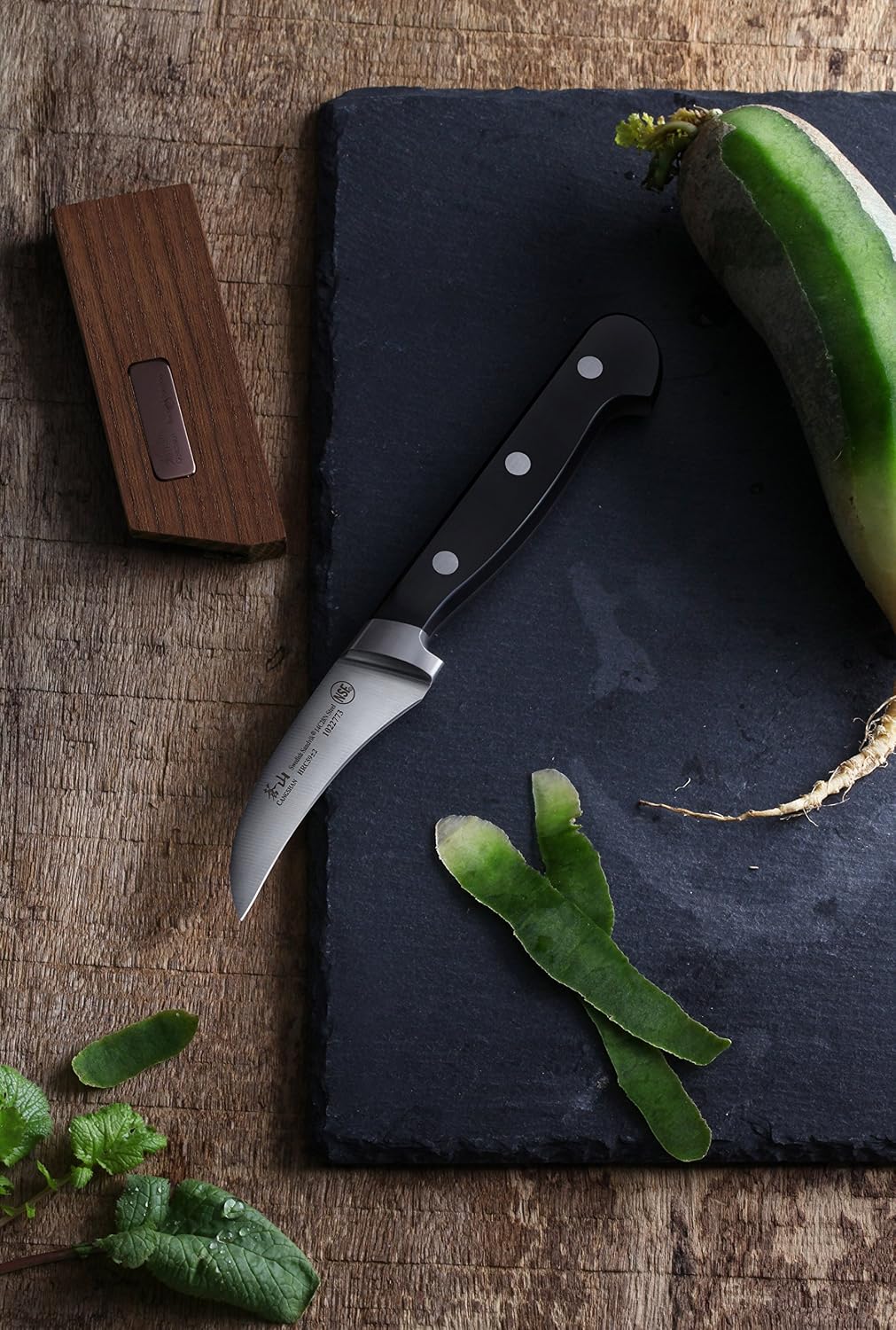 Cangshan TV2 Series 1022780 Swedish 14C28N Steel Forged 2.75-Inch Peeling Knife and Wood Sheath Set