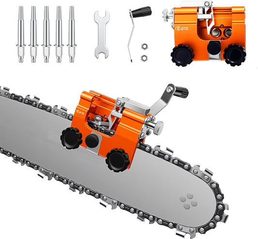 QTG Manual Chainsaw Sharpener,Chain Sharpener,Chain Saw Sharpener Portable Hand Crank Chain Sharpening Tool with Durable Clamp - Easy to Use & Accurate Chain Grinder Set for All Standard Chainsaws