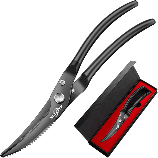 Kitchen Shears Heavy Duty, Premium Kitchen Scissors Stainless Steel, 8.8" Poultry Shears Ultra Sharp for Bone Chicken Meat, Food Scissors Anti-Slip Handle, Black Titanium Plated, Spring Loaded