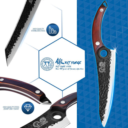 Professional Kitchen Knife Set with High-Carbon Steel Forged Blades, Chef's Knife, Cleaver, Carving Knife, Nakiri, Full Tang Design, Includes Carrying Bag & Poultry Scissors