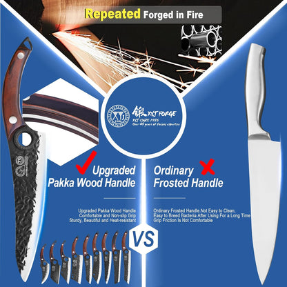 Professional Kitchen Knife Set with High-Carbon Steel Forged Blades, Chef's Knife, Cleaver, Carving Knife, Nakiri, Full Tang Design, Includes Carrying Bag & Poultry Scissors