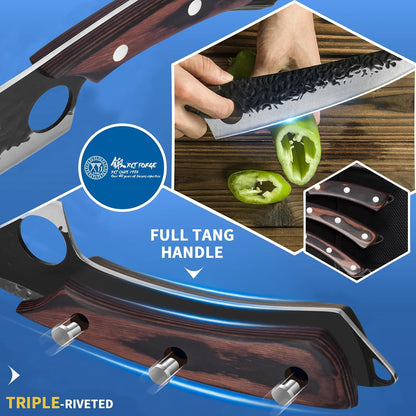 Professional Kitchen Knife Set with High-Carbon Steel Forged Blades, Chef's Knife, Cleaver, Carving Knife, Nakiri, Full Tang Design, Includes Carrying Bag & Poultry Scissors