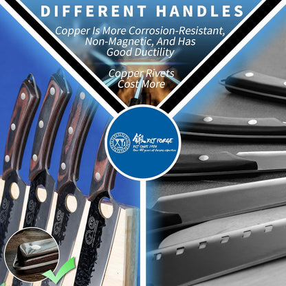 Professional Kitchen Knife Set with High-Carbon Steel Forged Blades, Chef's Knife, Cleaver, Carving Knife, Nakiri, Full Tang Design, Includes Carrying Bag & Poultry Scissors
