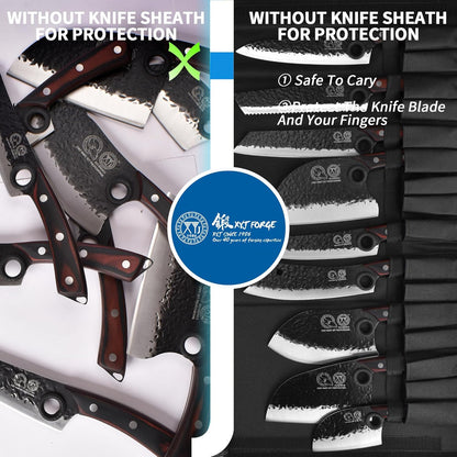 Professional Kitchen Knife Set with High-Carbon Steel Forged Blades, Chef's Knife, Cleaver, Carving Knife, Nakiri, Full Tang Design, Includes Carrying Bag & Poultry Scissors
