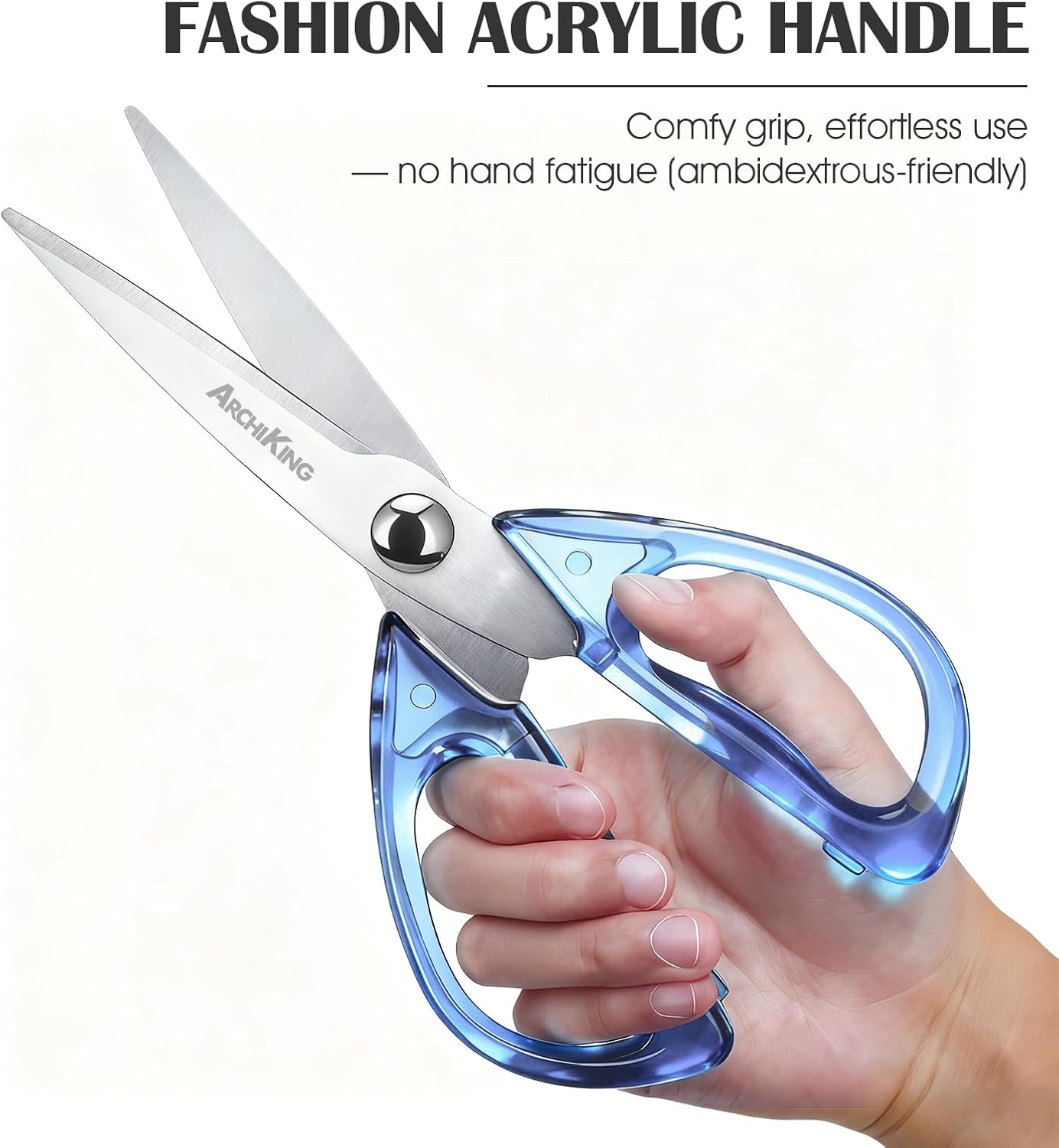 8.0inch Kitchen Shears, Sharp Stainless Steel Meat & Poultry Scissors, Transparent Blue Acrylic Handle, All Purpose Utility Cooking Scissors for Kitchen/BBQ/Home/Office