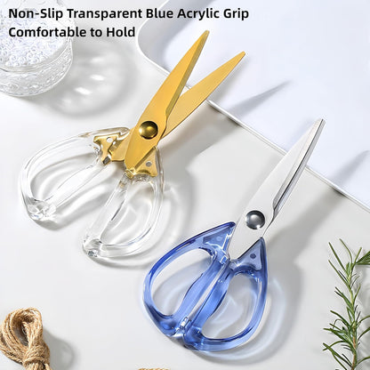8.0inch Kitchen Shears, Sharp Stainless Steel Meat & Poultry Scissors, Transparent Blue Acrylic Handle, All Purpose Utility Cooking Scissors for Kitchen/BBQ/Home/Office