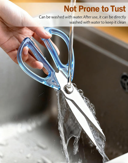 8.0inch Kitchen Shears, Sharp Stainless Steel Meat & Poultry Scissors, Transparent Blue Acrylic Handle, All Purpose Utility Cooking Scissors for Kitchen/BBQ/Home/Office