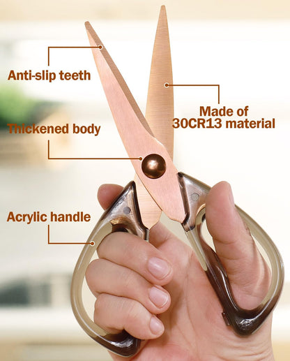 8.0inch Kitchen Shears, Sharp Stainless Steel Meat & Poultry Scissors, Transparent Blue Acrylic Handle, All Purpose Utility Cooking Scissors for Kitchen/BBQ/Home/Office