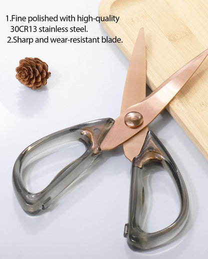 8.0inch Kitchen Shears, Sharp Stainless Steel Meat & Poultry Scissors, Transparent Blue Acrylic Handle, All Purpose Utility Cooking Scissors for Kitchen/BBQ/Home/Office