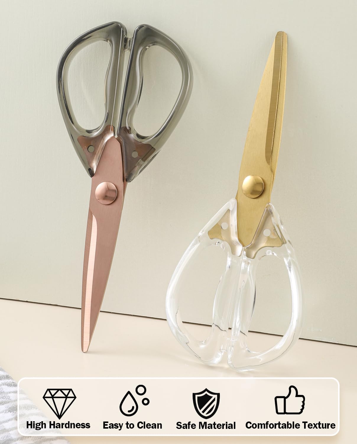8.0inch Kitchen Shears, Sharp Stainless Steel Meat & Poultry Scissors, Transparent Blue Acrylic Handle, All Purpose Utility Cooking Scissors for Kitchen/BBQ/Home/Office