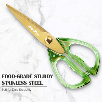 8.0inch Kitchen Shears, Sharp Stainless Steel Meat & Poultry Scissors, Transparent Blue Acrylic Handle, All Purpose Utility Cooking Scissors for Kitchen/BBQ/Home/Office