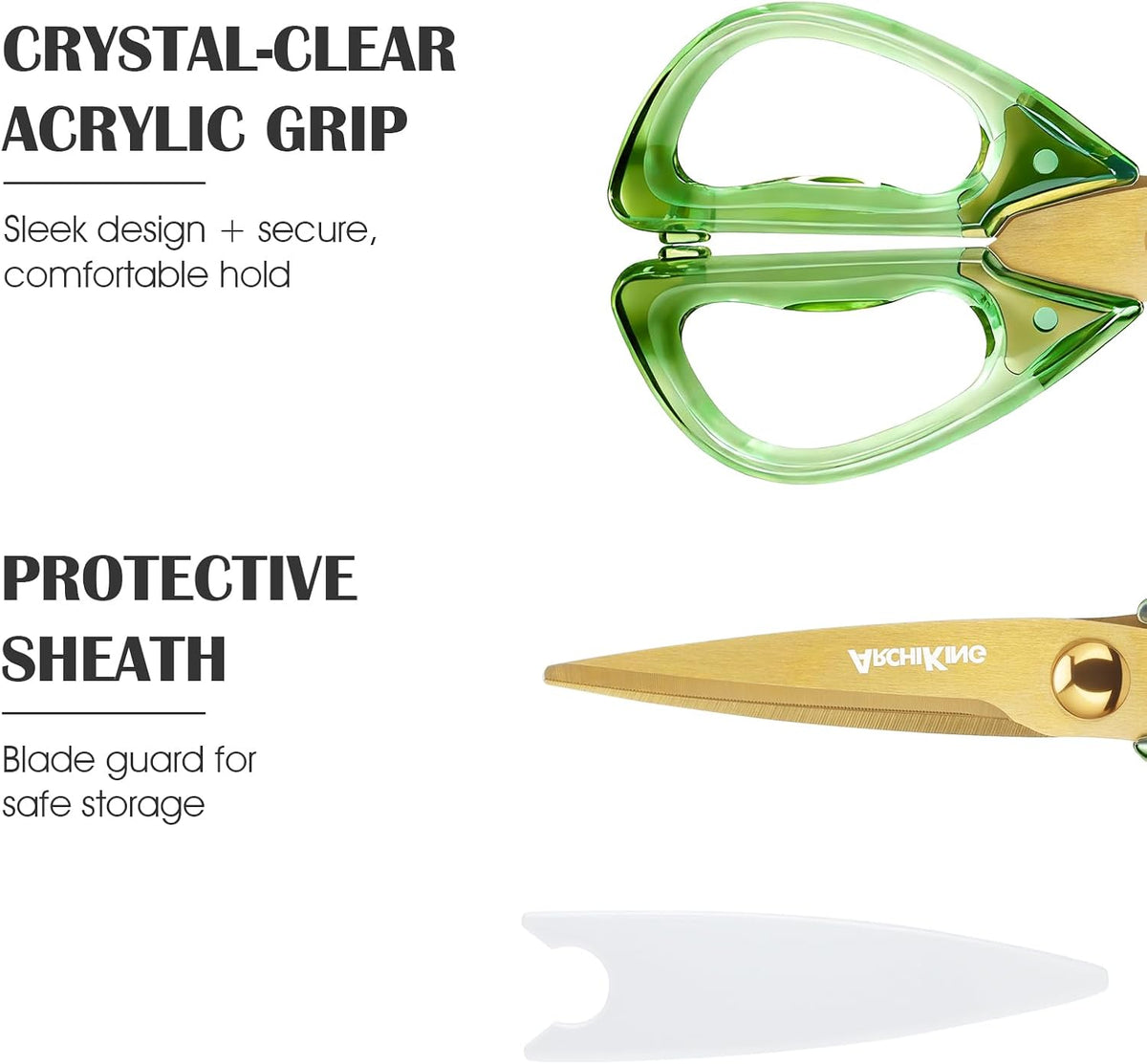 8.0inch Kitchen Shears, Sharp Stainless Steel Meat & Poultry Scissors, Transparent Blue Acrylic Handle, All Purpose Utility Cooking Scissors for Kitchen/BBQ/Home/Office