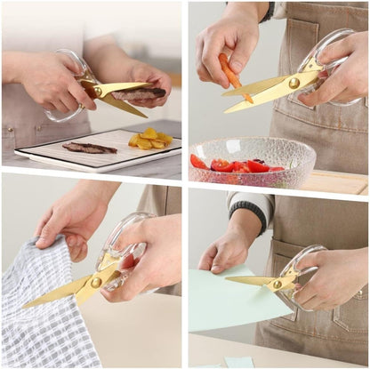 8.0inch Kitchen Shears, Sharp Stainless Steel Meat & Poultry Scissors, Transparent Blue Acrylic Handle, All Purpose Utility Cooking Scissors for Kitchen/BBQ/Home/Office