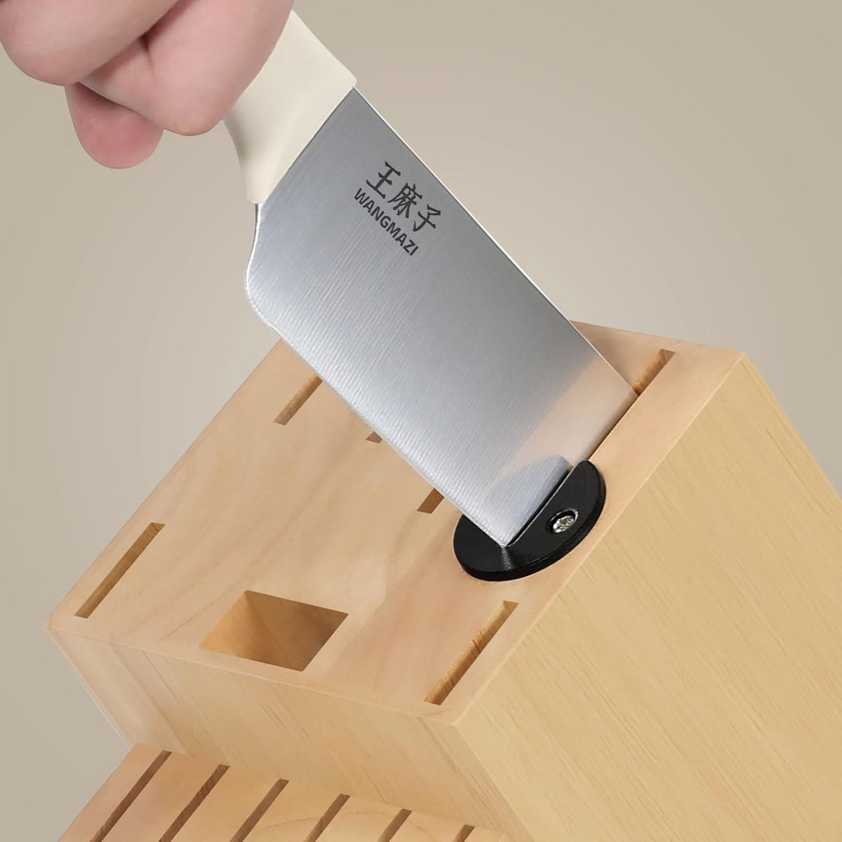 WANGMAZI 15 Pcs Knife Block Set, Japanese High Carbon Stainless Steel Sharp Blade Knife Set, Razor Sharp Knives Set for Kitchen, Dishwasher Safe, Elegant Box for Men Women, Natural