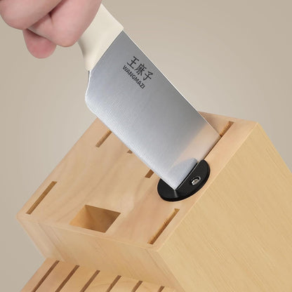 WANGMAZI 15 Pcs Knife Block Set, Japanese High Carbon Stainless Steel Sharp Blade Knife Set, Razor Sharp Knives Set for Kitchen, Dishwasher Safe, Elegant Box for Men Women, Natural