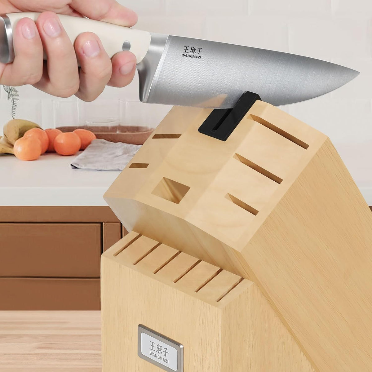 WANGMAZI 15 Pcs Knife Block Set, Japanese High Carbon Stainless Steel Sharp Blade Knife Set, Razor Sharp Knives Set for Kitchen, Dishwasher Safe, Elegant Box for Men Women, Natural