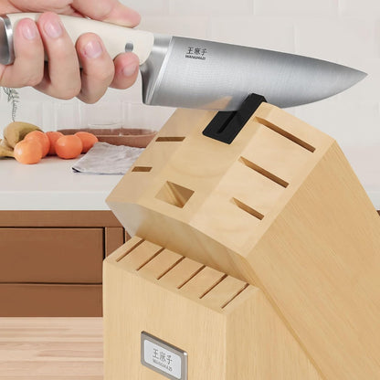 WANGMAZI 15 Pcs Knife Block Set, Japanese High Carbon Stainless Steel Sharp Blade Knife Set, Razor Sharp Knives Set for Kitchen, Dishwasher Safe, Elegant Box for Men Women, Natural