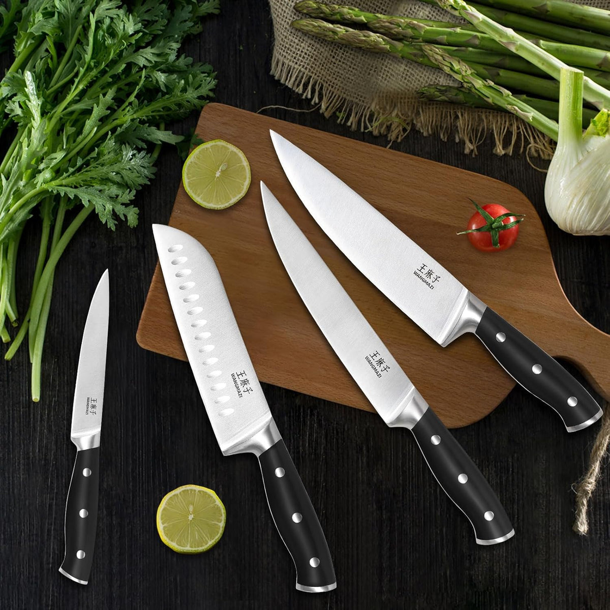 WANGMAZI 15 Pcs Knife Block Set, Japanese High Carbon Stainless Steel Sharp Blade Knife Set, Razor Sharp Knives Set for Kitchen, Dishwasher Safe, Elegant Box for Men Women, Natural