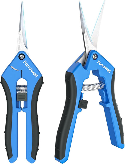 6.5" Small Pruning Shears Garden Snips Precision Trimming Scissors | 2-Pack Plant Scissors, Ultra-Sharp Micro-Tip Straight & Curved Blades, Fatigue-Free - for Flower, Bonsai, Detailed Gardening