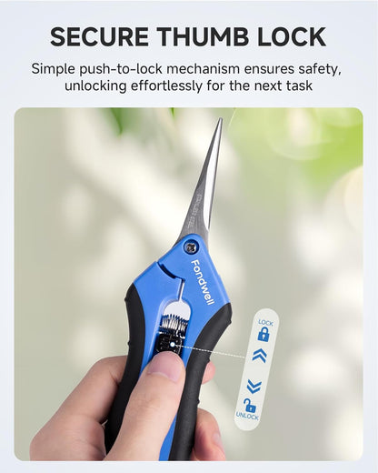 6.5" Small Pruning Shears Garden Snips Precision Trimming Scissors | 2-Pack Plant Scissors, Ultra-Sharp Micro-Tip Straight & Curved Blades, Fatigue-Free - for Flower, Bonsai, Detailed Gardening