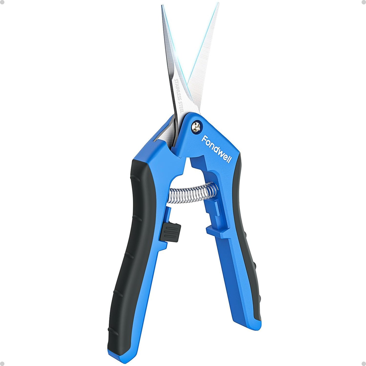 6.5" Small Pruning Shears Garden Snips Precision Trimming Scissors | 2-Pack Plant Scissors, Ultra-Sharp Micro-Tip Straight & Curved Blades, Fatigue-Free - for Flower, Bonsai, Detailed Gardening