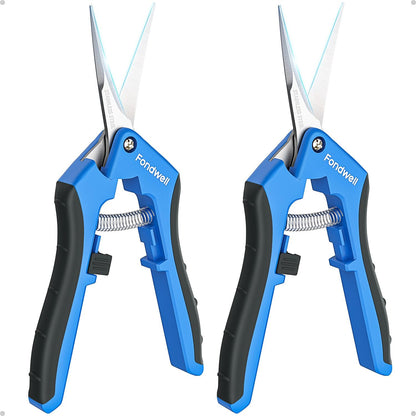 6.5" Small Pruning Shears Garden Snips Precision Trimming Scissors | 2-Pack Plant Scissors, Ultra-Sharp Micro-Tip Straight & Curved Blades, Fatigue-Free - for Flower, Bonsai, Detailed Gardening