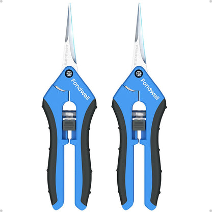 6.5" Small Pruning Shears Garden Snips Precision Trimming Scissors | 2-Pack Plant Scissors, Ultra-Sharp Micro-Tip Straight & Curved Blades, Fatigue-Free - for Flower, Bonsai, Detailed Gardening