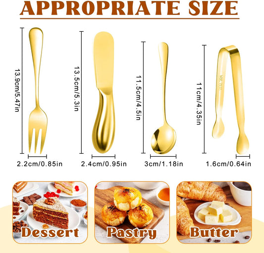 Cheese Butter Spreader Knives Set Charcuterie Accessories 16 Pieces Charcuterie Boards Utensils Stainless Steel Spreader Knife Mini Serving Tongs Spoons and Forks for Jam Appetizers Pastry (Gold)