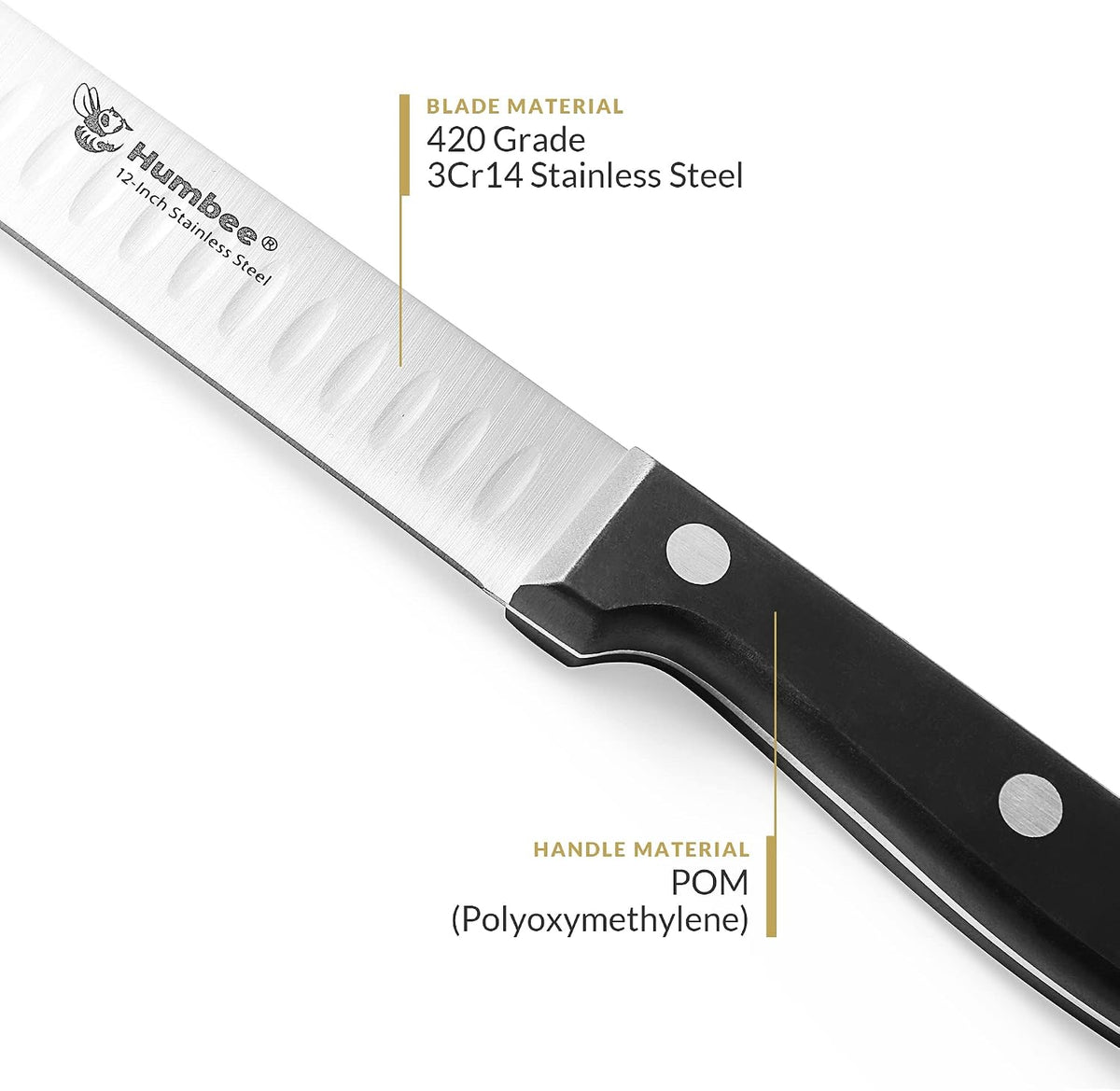 12 Inch Carving Knife with Razor Sharp Granton Edge for Brisket BBQ Meat and Turkey Cutting – Stainless Steel Blade with Ergonomic POM Handle – Long Slicing Knife for Kitchen and Grill