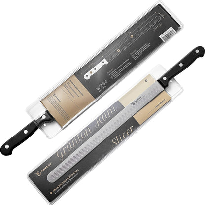 12 Inch Carving Knife with Razor Sharp Granton Edge for Brisket BBQ Meat and Turkey Cutting – Stainless Steel Blade with Ergonomic POM Handle – Long Slicing Knife for Kitchen and Grill