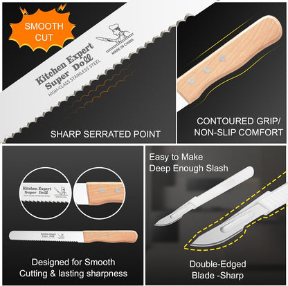 Serrated Bread Knife 8 Inch, Cuts Perfect Homemade Bread, Scoring Cutter Includedr