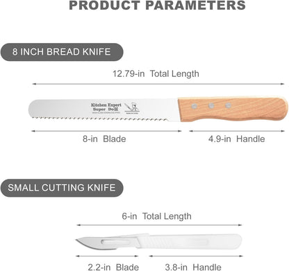 Serrated Bread Knife 8 Inch, Cuts Perfect Homemade Bread, Scoring Cutter Includedr