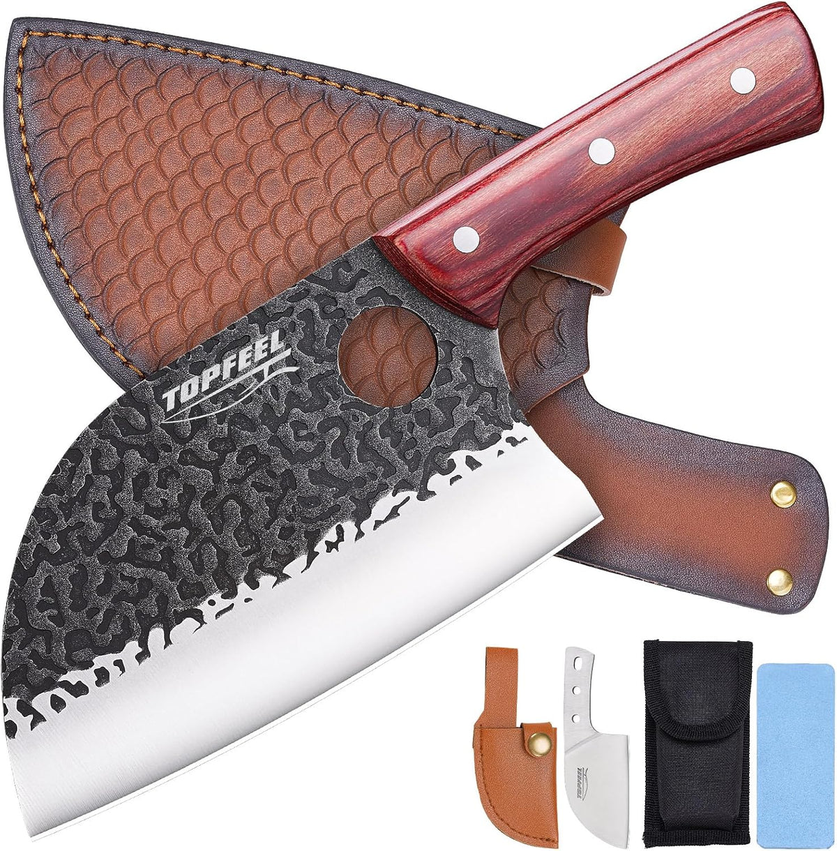 6.8-Inch Serbian Chef Knife Set with Leather Sheath and Whetstone