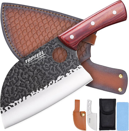 6.8-Inch Serbian Chef Knife Set with Leather Sheath and Whetstone