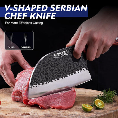 6.8-Inch Serbian Chef Knife Set with Leather Sheath and Whetstone
